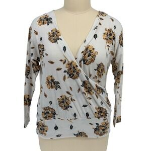 Maurices Faux Wrap Top Ivory Mustard‎ Floral Waffle Knit Size 0